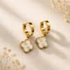 Ivory Clover Charm Hoops